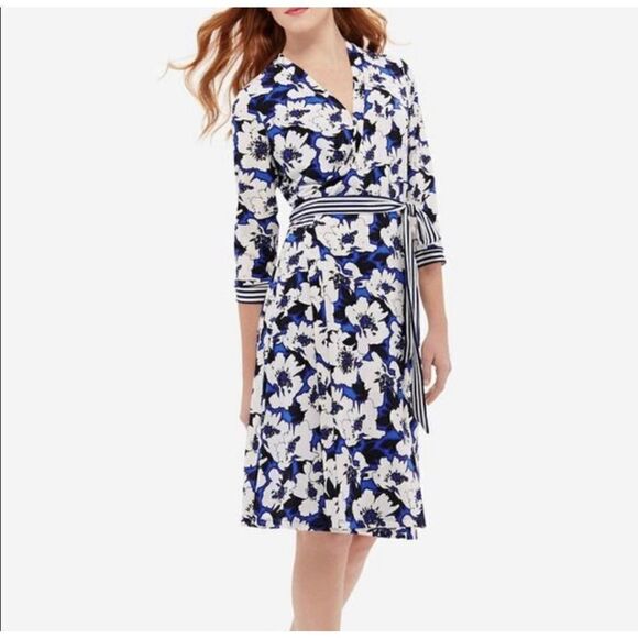 Limited Floral & Striped Mixed Print Wrap Dress medium career - Picture 1 of 7